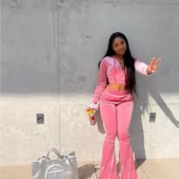 Pink Velour Velvet Women's Jumpsuit - Picture 5 of 11